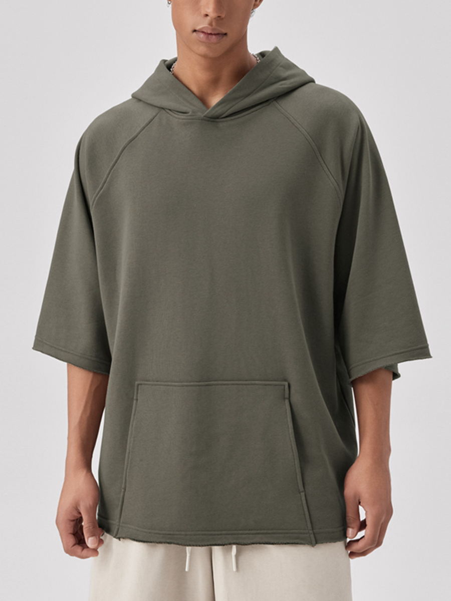 Custom plain Oversized Heavyweight Cotton Drop-Shoulder Half-Sleeve Hoodie Custom plain Oversized Heavyweight Cotton Drop-Shoulder Half-Sleeve Hoodie