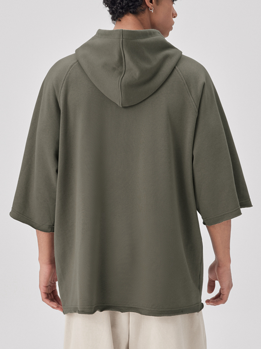 Custom plain Oversized Heavyweight Cotton Drop-Shoulder Half-Sleeve Hoodie Custom plain Oversized Heavyweight Cotton Drop-Shoulder Half-Sleeve Hoodie