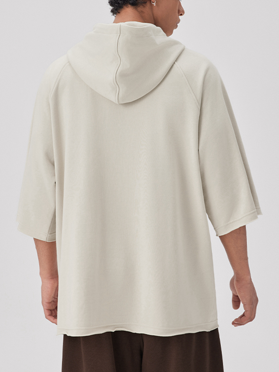 Custom plain Oversized Heavyweight Cotton Drop-Shoulder Half-Sleeve Hoodie Custom plain Oversized Heavyweight Cotton Drop-Shoulder Half-Sleeve Hoodie
