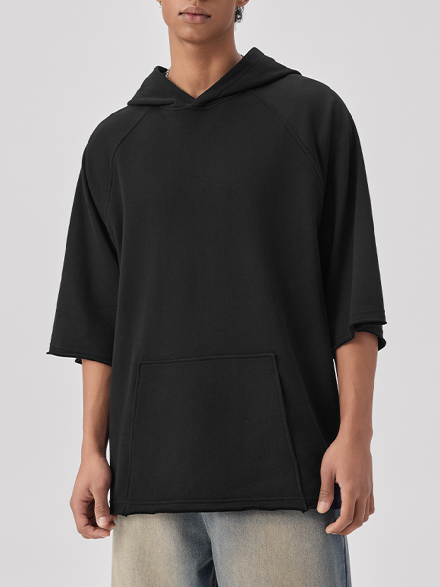 Custom plain Oversized Heavyweight Cotton Drop-Shoulder Half-Sleeve Hoodie Custom plain Oversized Heavyweight Cotton Drop-Shoulder Half-Sleeve Hoodie