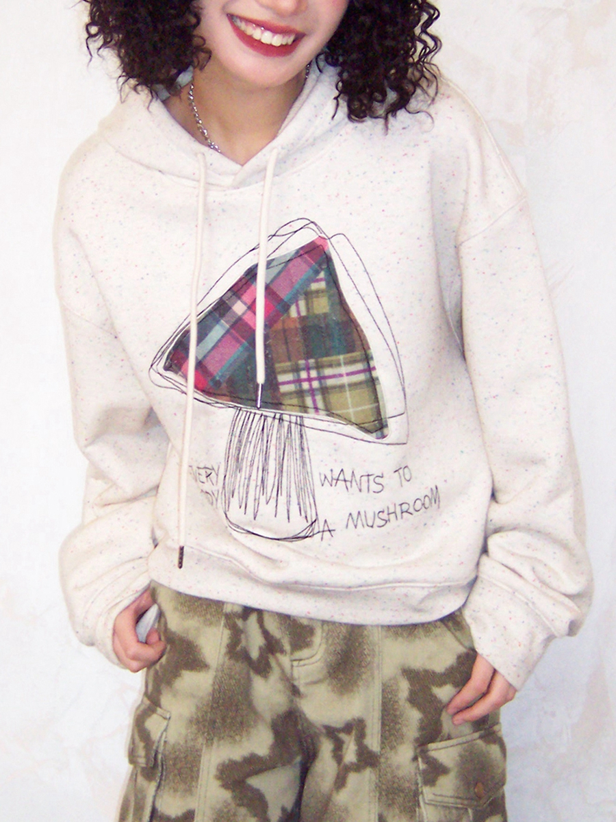 Custom Women's Cotton Hoodie with Colorful Dot Print and Patch Embroidery