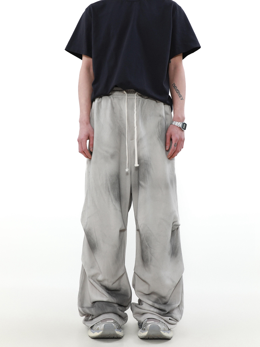 Custom logo Men's Washed Spray Print Wide-Leg Pants in Heavyweight Cotton track sweatpants Custom logo Men's Washed Spray Print Wide-Leg Pants in Heavyweight Cotton track sweatpants