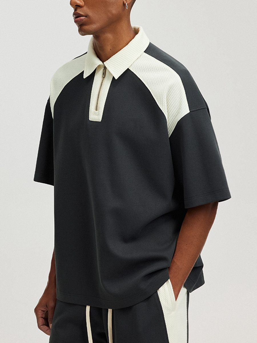 Custom Streetwise Zip-Up Polo shirts Bold Contrast Colors, Loose Fit  Short Sleeves Cotton Comfort