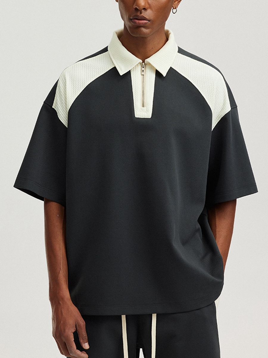 Custom Streetwise Zip-Up Polo shirts Bold Contrast Colors, Loose Fit  Short Sleeves Cotton Comfort