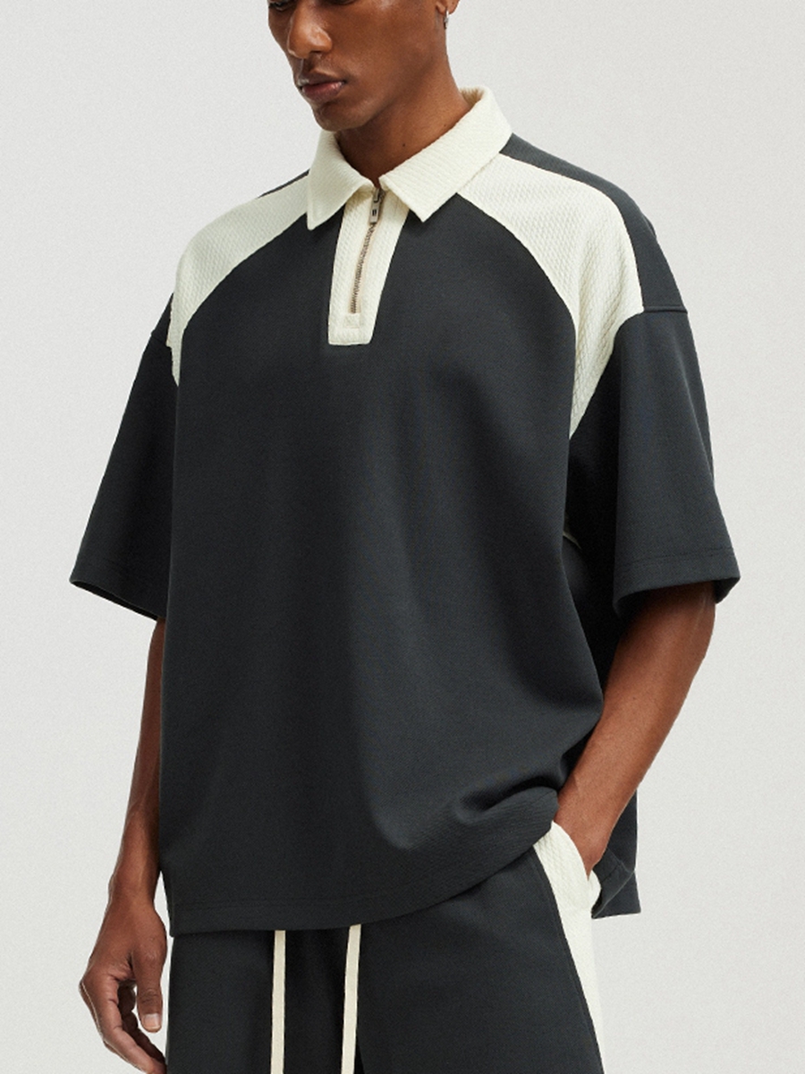 Custom Streetwise Zip-Up Polo shirts Bold Contrast Colors, Loose Fit  Short Sleeves Cotton Comfort