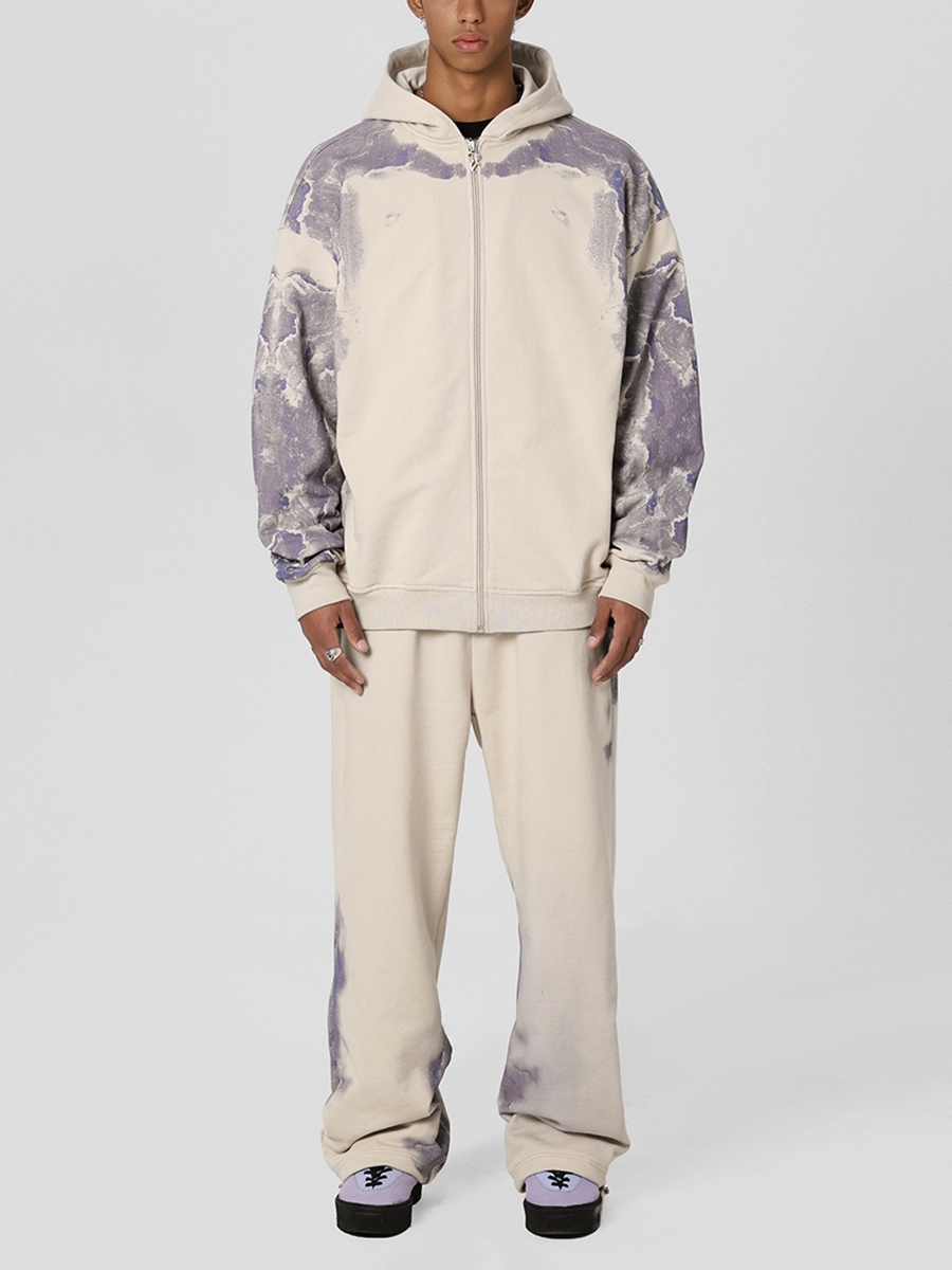 Custom logo zip-up hoodie set drop shoulder oversized heavyweight cotton 