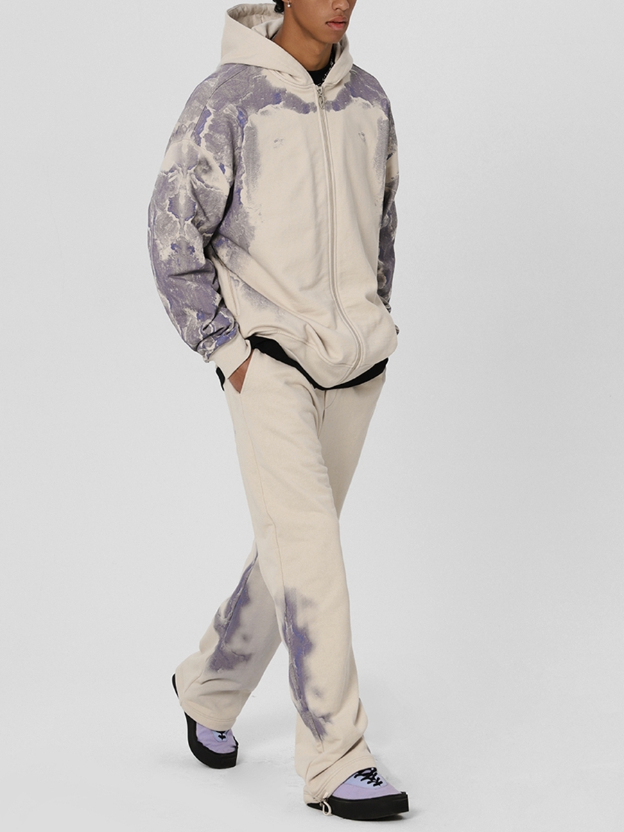 Custom logo zip-up hoodie set drop shoulder oversized heavyweight cotton 