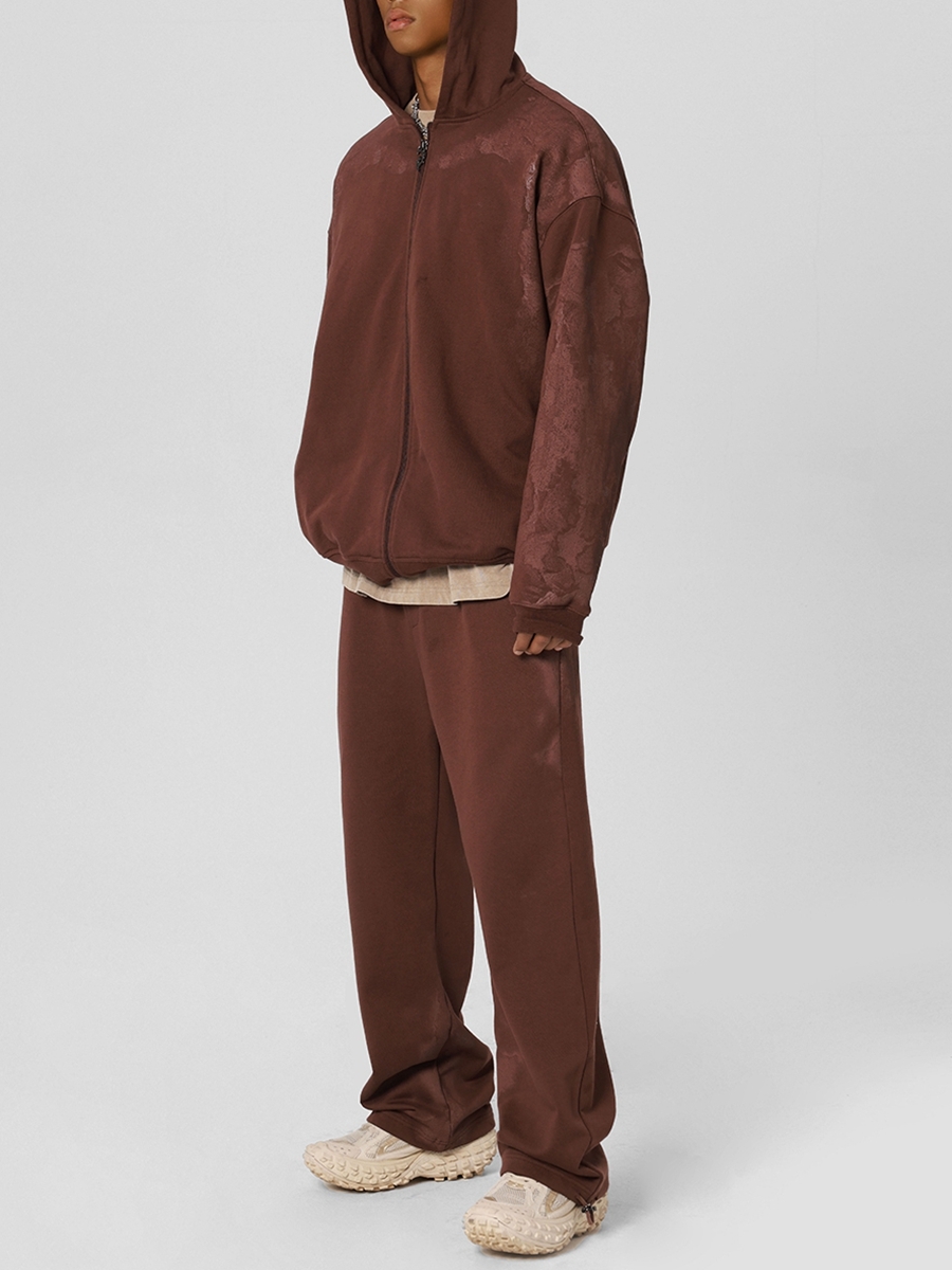 Custom logo zip-up hoodie set drop shoulder oversized heavyweight cotton 