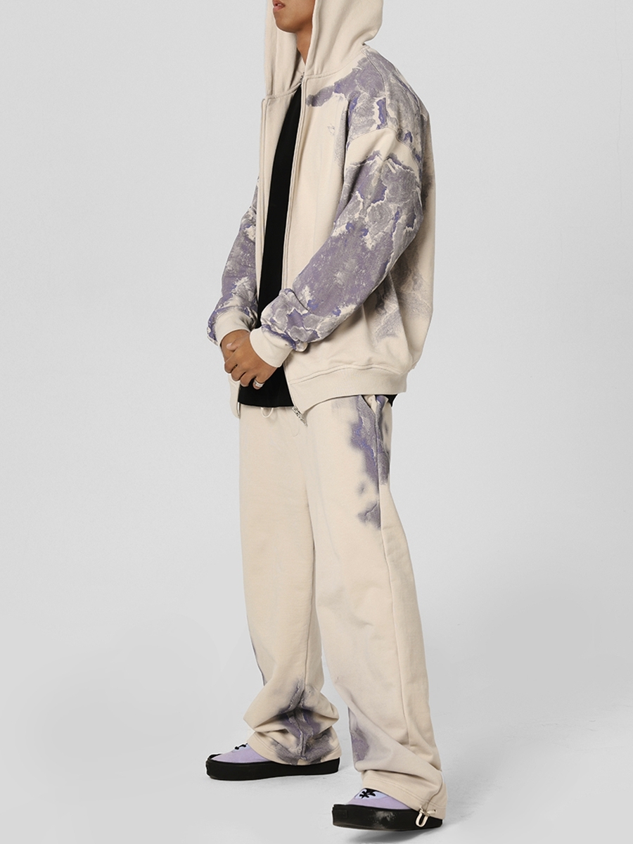 Custom logo zip-up hoodie set drop shoulder oversized heavyweight cotton 