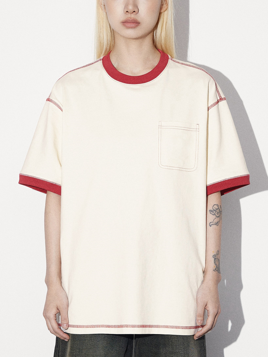 custom unisex pocket tshirts cotton short sleeve tee drop shoulder embroidery print tees