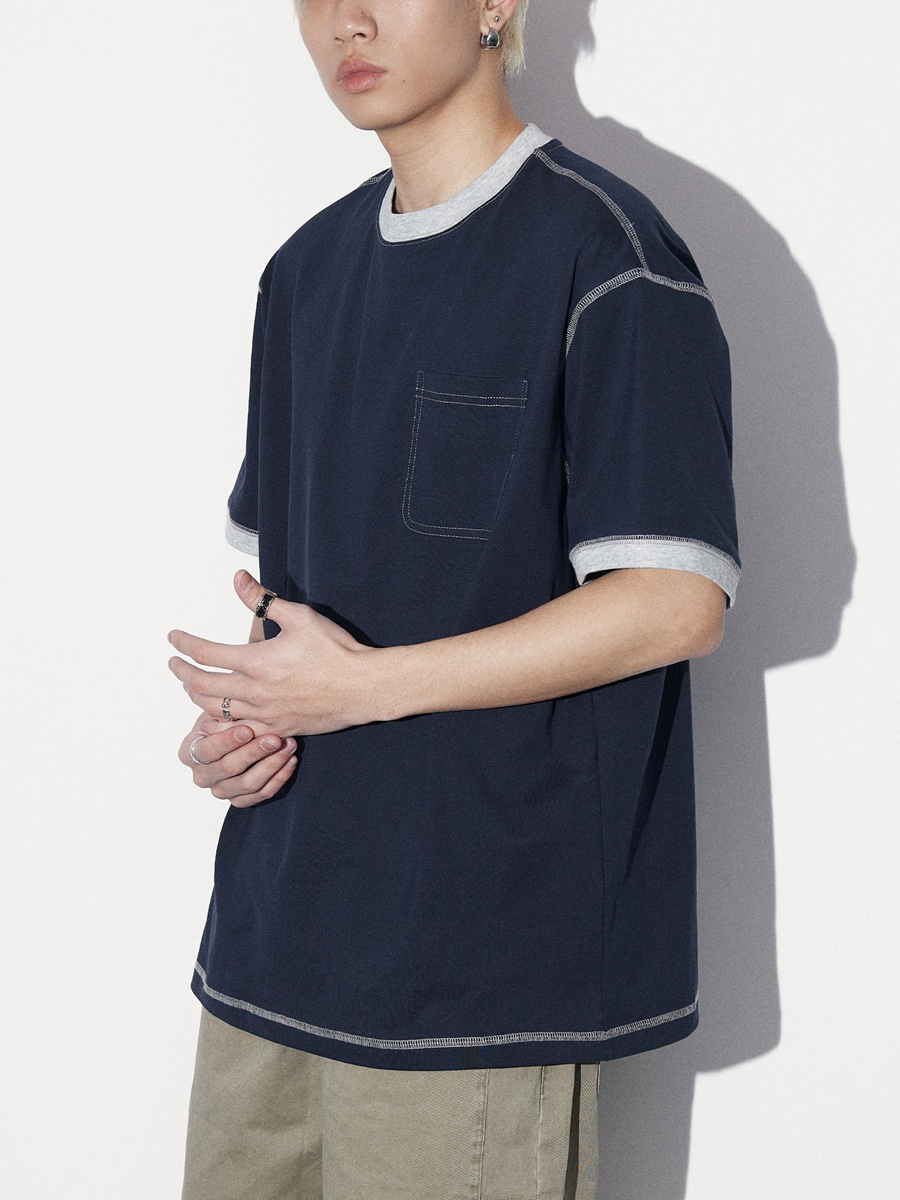 custom unisex pocket tshirts cotton short sleeve tee drop shoulder embroidery print tees