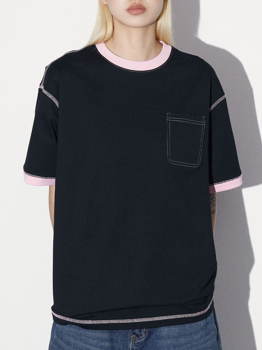 custom unisex pocket tshirts cotton short sleeve tee drop shoulder embroidery print tees