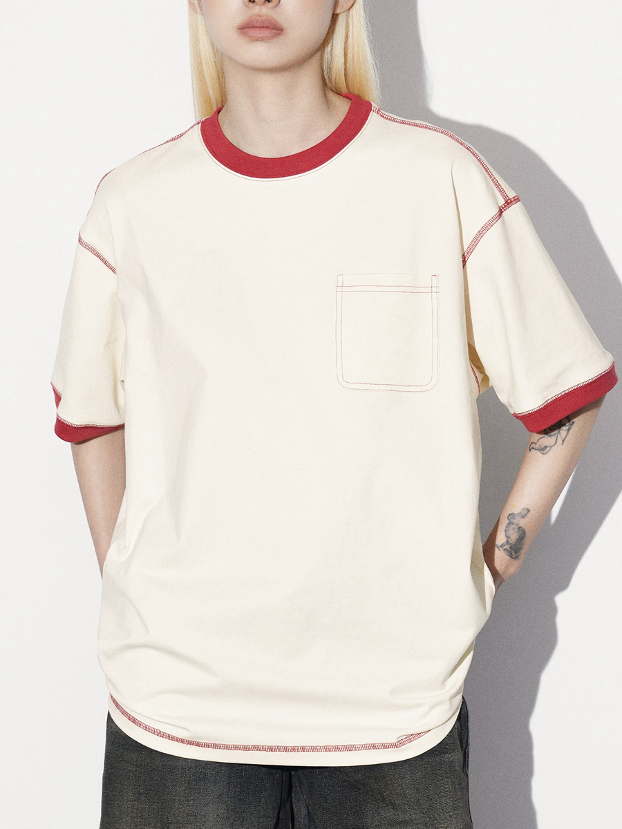 custom unisex pocket tshirts cotton short sleeve tee drop shoulder embroidery print tees