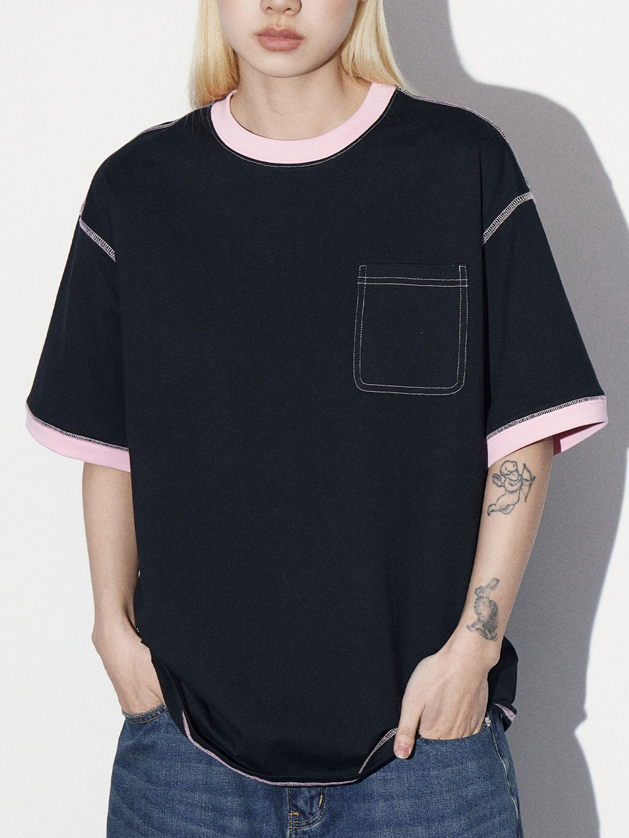 custom unisex pocket tshirts cotton short sleeve tee drop shoulder embroidery print tees