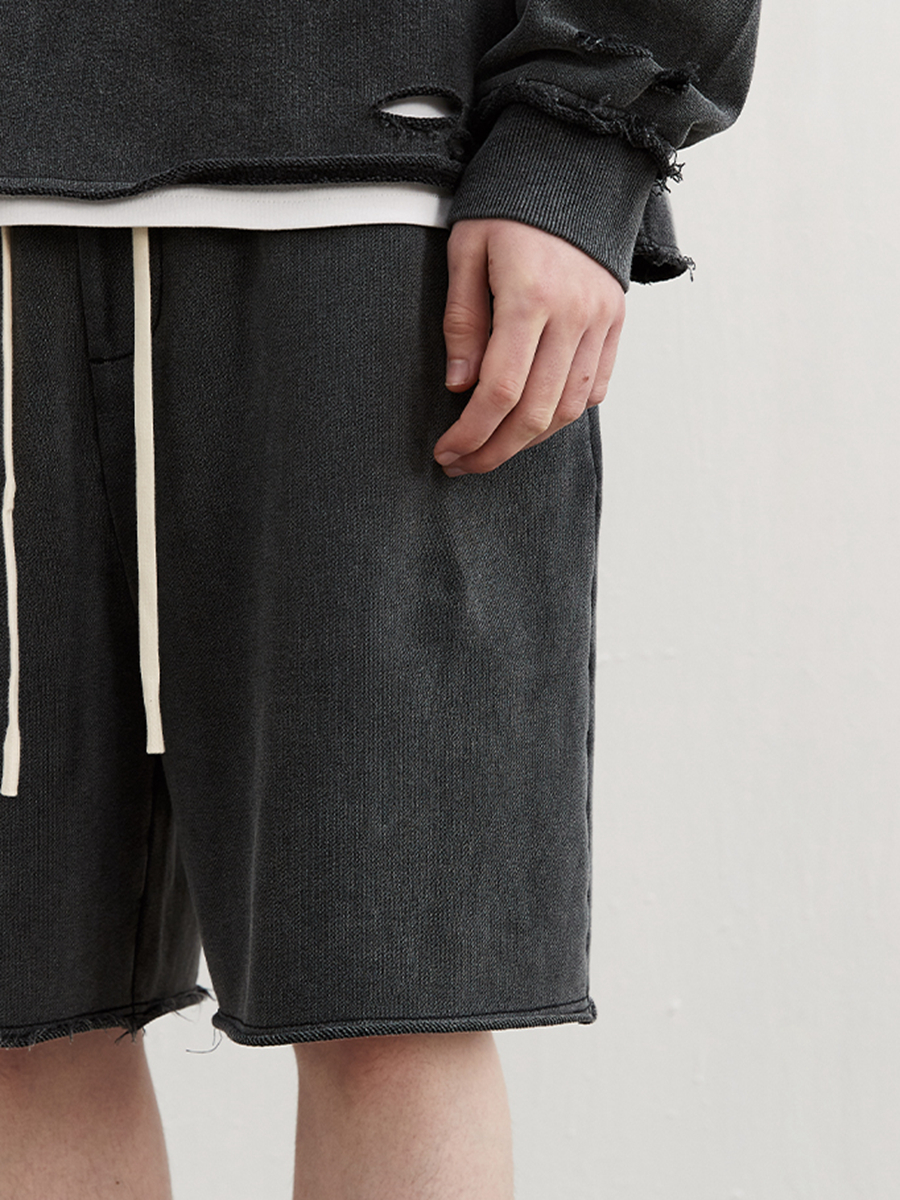 Custom acid washed shorts heavyweight cotton summer raw hem faded Drawstring sweat shorts Custom acid washed shorts heavyweight cotton summer raw hem faded Drawstring sweat shorts