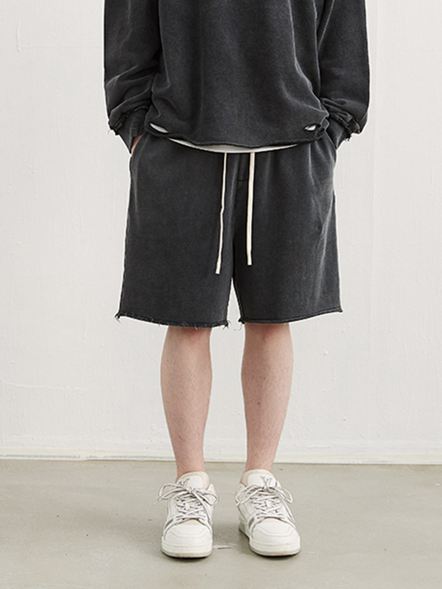 Custom acid washed shorts heavyweight cotton summer raw hem faded Drawstring sweat shorts Custom acid washed shorts heavyweight cotton summer raw hem faded Drawstring sweat shorts