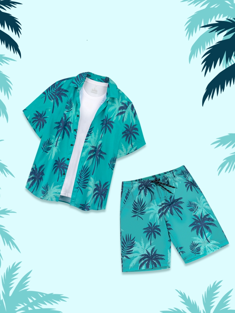 Custom Beach shorts Floral Shirt Set Tropical Flower Beachwear Summer Shirt Set Hawaiian Men 