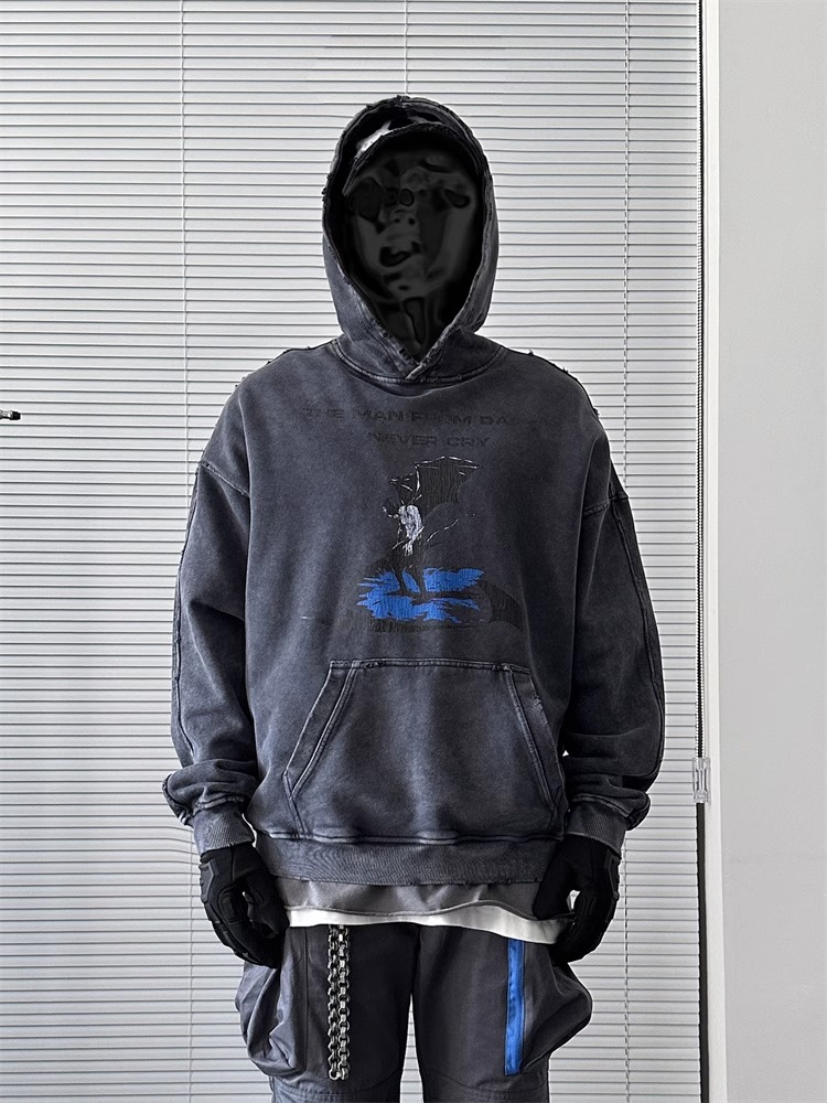 MOQ 50 Acidwashed Cotton Terry Hoodie Vintage Pullover Double Layer Hood Distressed MOQ 50 Acidwashed Cotton Terry Hoodie Vintage Pullover Double Layer Hood Distressed