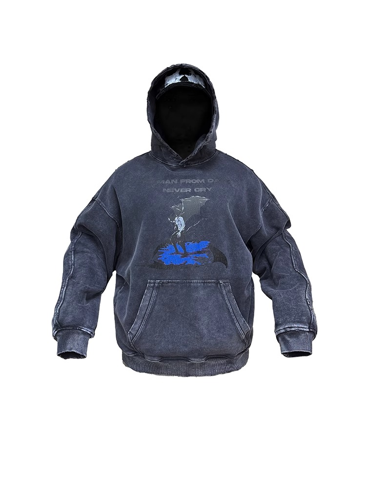 MOQ 50 Acidwashed Cotton Terry Hoodie Vintage Pullover Double Layer Hood Distressed MOQ 50 Acidwashed Cotton Terry Hoodie Vintage Pullover Double Layer Hood Distressed