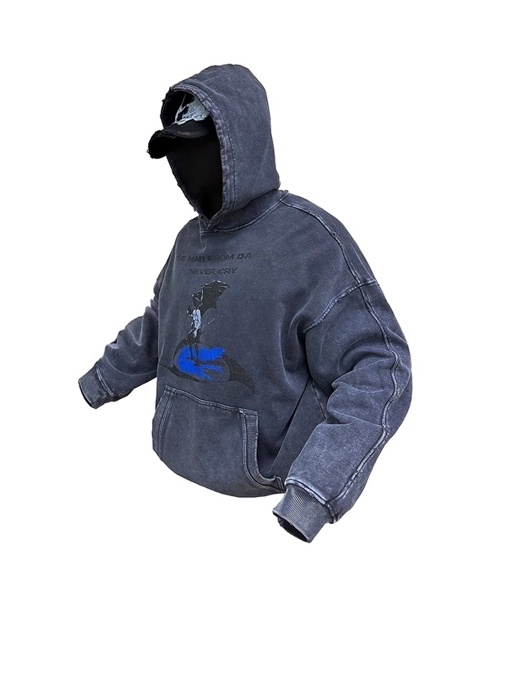 MOQ 50 Acidwashed Cotton Terry Hoodie Vintage Pullover Double Layer Hood Distressed MOQ 50 Acidwashed Cotton Terry Hoodie Vintage Pullover Double Layer Hood Distressed